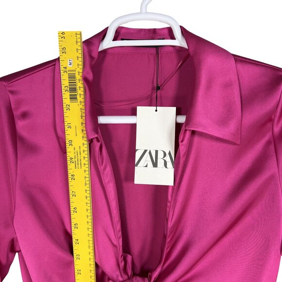 Zara XL NWT Blogger Favorite Pink Satin Cut Out Mini Dress Bell Sleeves Coquette - Picture 10 of 16
